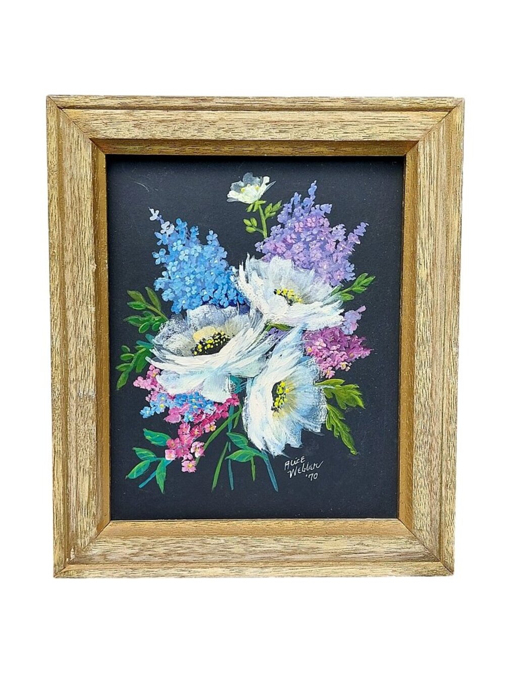 Vintage 1970 Alice Webber Original Floral Painting Anemones Lilacs Framed Art